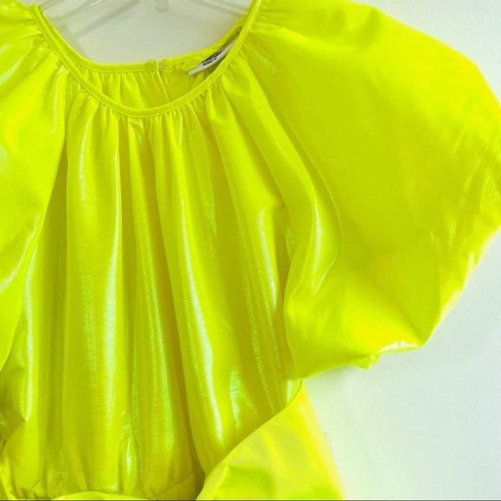 Christopher Rogers Woman Yellow Midi Dress XS Volume Iridescent Puff Sleeve New - Picture 3 of 15